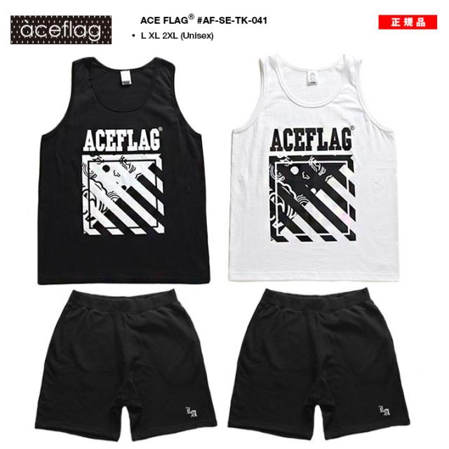 ACE FLAG 上下セット ブランド ノースリーブ Tシャツ タンクトップ ハーフパンツ メンズ 春夏用 黒 白 大きいサイズ エースフラッグ セットアップ ペイズリー柄 バイアス柄 ビッグシルエット b系 ヒップホップ ストリート系 ハイ 新作 AF-SE-TK-041
