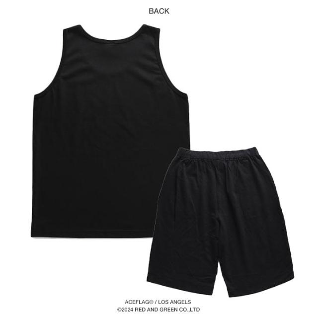 ACE FLAG 上下セット ブランド ノースリーブ Tシャツ タンクトップ ハーフパンツ メンズ 春夏用 黒 白 大きいサイズ エースフラッグ セットアップ ペイズリー柄 バイアス柄 ビッグシルエット b系 ヒップホップ ストリート系 ハイ 新作 AF-SE-TK-041