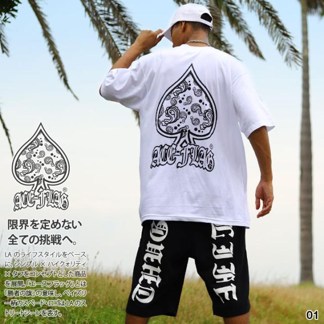 ACE FLAG 上下セット 半袖 ブランド Tシャツ ハーフパンツ メンズ 春夏用 全3色 大きいサイズ エースフラッグ セットアップ スペード ペイズリー柄 THUG LIFE サグライフ オーバーサイズ ビッグシルエット b系 ヒップホップ ストリート系 ハイ 新作 AF-SE-TS-182の通販は