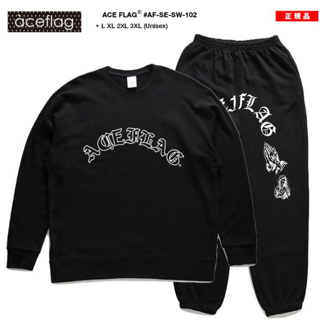 ACE FLAG 上下セット 長袖 ブランド スケボー メンズ 春秋冬用 黒