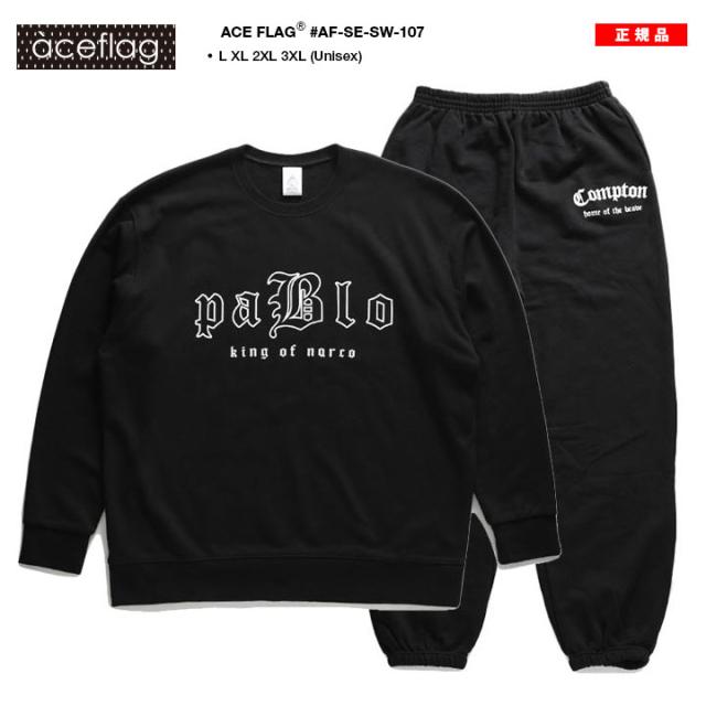 ACE FLAG 上下セット 長袖 ブランド スケボー メンズ 春秋冬用 黒 大きいサイズ エースフラッグ セットアップ トレーナー スウェット 裏パイル スウェットパンツ 麻薬王 パブロ エスコバル ビッグシルエット b系 ヒップホップ ストリート系 ハイ 新作 AF-SE-SW-079 ACE FLAG 上下セット 長袖 ブランド スケボー メンズ 春秋冬用 黒