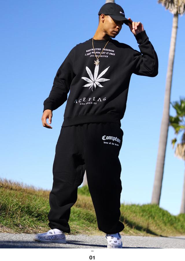 ACE FLAG 上下セット 長袖 ブランド スケボー メンズ 春秋冬用 黒