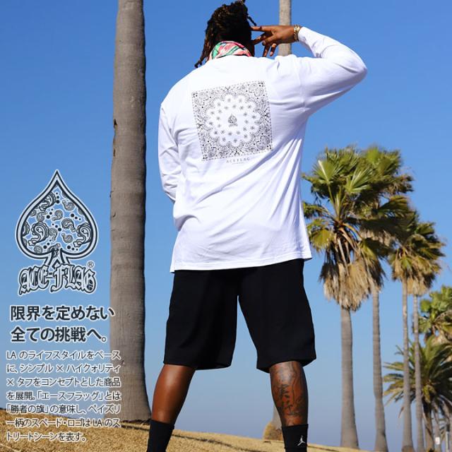 ACE FLAG 上下セット 長袖 Tシャツ ロンT ブランド スウェット ハーフパンツ メンズ 春秋冬用 黒 白 大きいサイズ エースフラッグ セットアップ ペイズリー 筆記体 サグライフ ビッグシルエット b系 ヒップホップ ファッション ストリート系 2025 新作 AF-SE-LT-131