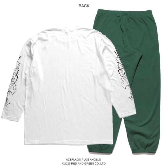 上下セット【48%OFF】ACE FLAG 長袖 ブランド スケボー メンズ 春秋冬用 白 黒 大きいサイズ エースフラッグ セットアップ ロンT スウェットパンツ ピンストライプ 装飾アート ビッグシルエット 深緑 アメ車 b系 ヒップホップ ファッション ストリート系 AF-SE-LT-153
