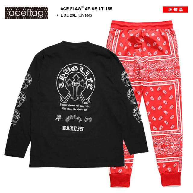 ACE FLAG 上下セット 長袖 ブランド Tシャツ ロンT ロングパンツ メンズ 春秋冬用 白 黒 大きいサイズ エースフラッグ セットアップ ジャージ トラックパンツ おしゃれ スペード ビッグシルエット b系 ヒップホップ ファッション ストリート系 2025 新作 AF-SE-LT-162 ACE FLAG 上下セット 長袖 ブランド Tシャツ ロンT ロングパンツ