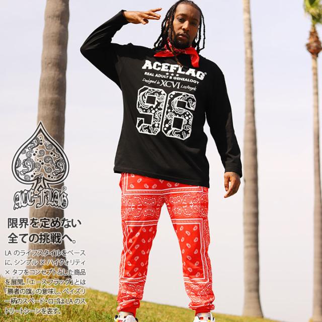 ACE FLAG 上下セット 長袖 ブランド Tシャツ ロンT ロングパンツ メンズ 春秋冬用 白 黒 大きいサイズ エースフラッグ セットアップ ジャージ 96 ペイズリー柄 スポーツ ビッグシルエット b系 ヒップホップ ファッション ストリート系 ハイ 2025 新作 AF-SE-LT-166