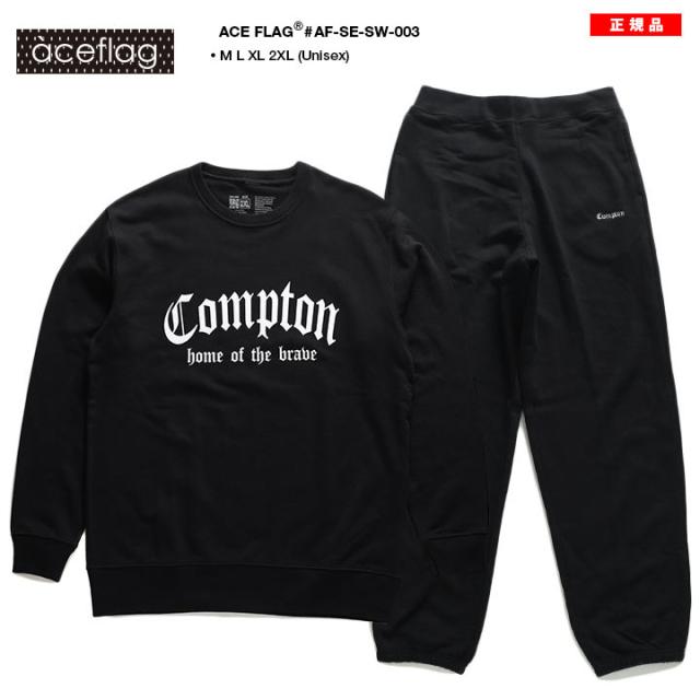 ACEFLAGトレーナー スウェット ルームウェア パンツ 上下セット メンズ 春秋冬用 黒 エースフラッグ セットアップ パイル スウェットパンツ Compton コンプトン ロゴ b系 ヒップホップ ブランド AF-SE-SW-003_2
