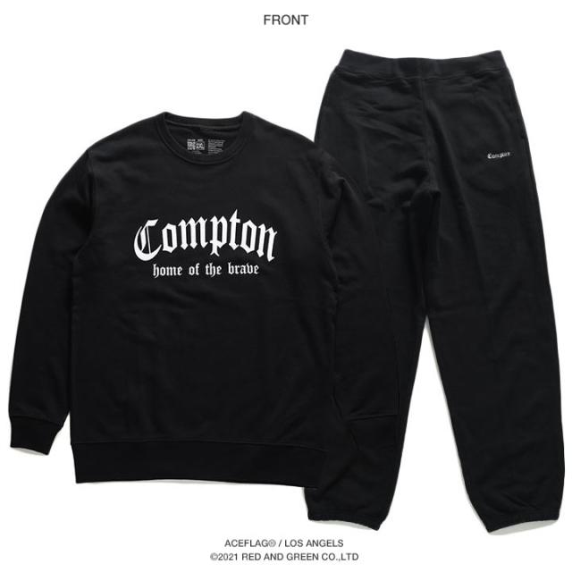 ACEFLAGトレーナー スウェット ルームウェア パンツ 上下セット メンズ 春秋冬用 黒 エースフラッグ セットアップ パイル スウェットパンツ Compton コンプトン ロゴ b系 ヒップホップ ブランド AF-SE-SW-003_8