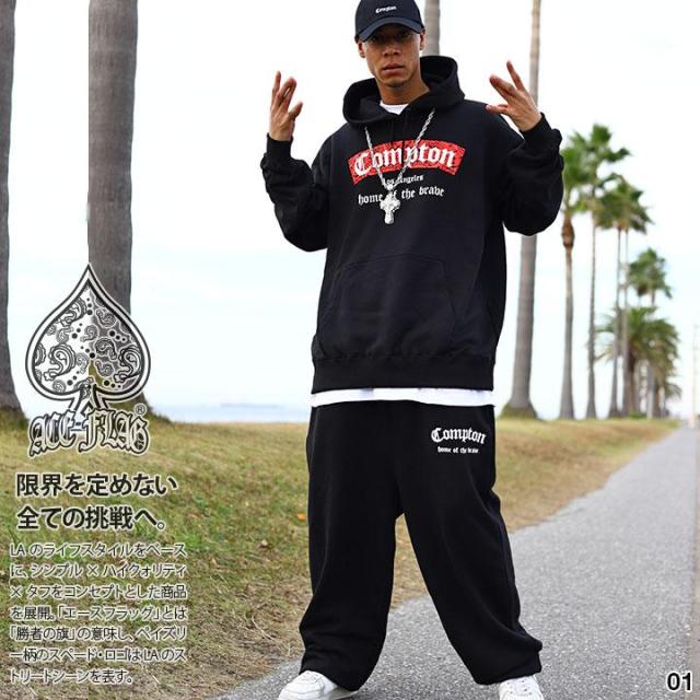 ACEFLAG 上下セット 長袖 ブランド メンズ 春秋冬用 大きいサイズ エースフラッグ セットアップ パーカー スウェット 上下 スウェットパンツ Compton コンプトン LA b系 ヒップホップ ファッション AF-SE-PA-008