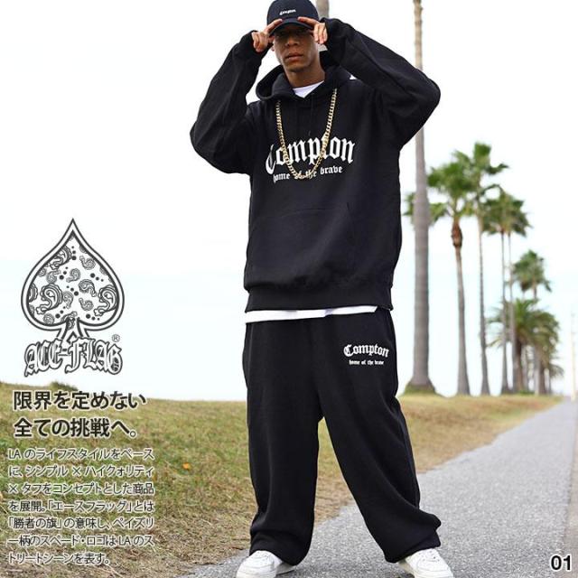 ACEFLAG 上下セット 長袖 メンズ 春秋冬用 黒/白 大きいサイズ エースフラッグ セットアップ パーカー スウェット 上下 スウェットパンツ Compton コンプトン LA b系 ヒップホップ ファッション 新作 AF-SE-PA-009の通販は
