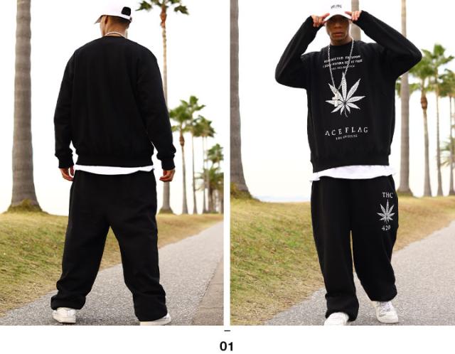 ACEFLAG 上下セット 長袖 ブランド メンズ 春秋冬用 黒/白 大きい