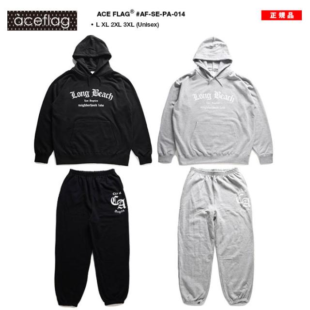 ACEFLAG 上下セット 長袖 ブランド レディース 黒/グレー 大きいサイズ エースフラッグ セットアップ パーカー フーディ スウェット 上下 スウェットパンツ ゆったり ロングビーチ LBC LA AF-SE-PA-014_2