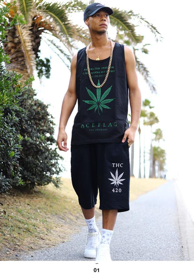 ACEFLAG 上下セット ノースリーブ ブランド ハーフパンツ メンズ 白/黒 大きいサイズ エースフラッグ セットアップ タンクトップ ゆったり ショートパンツ 大麻 マリファナ b系 夏 新作 AF-SE-TK-001 ACEFLAG 上下セット ノースリーブ ブランド ハーフパンツ メンズ 白/黒