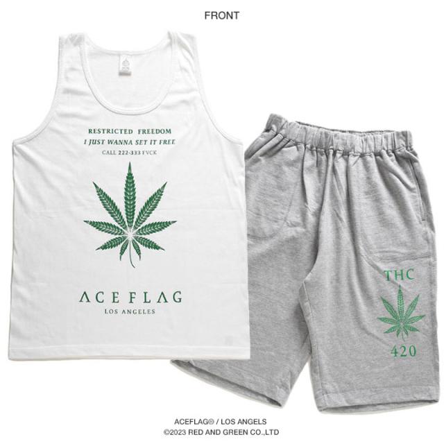 ACEFLAG 上下セット ノースリーブ ブランド ハーフパンツ メンズ 白/黒