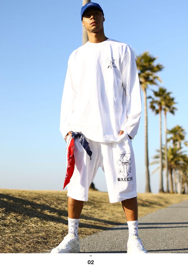 ACEFLAG ハーフパンツ スウェット 裏パイル メンズ 黒/白 大きいサイズ