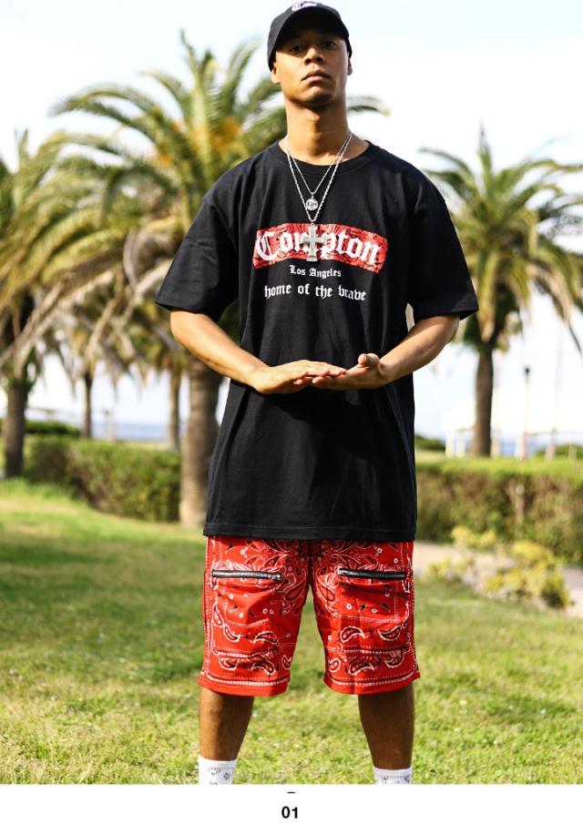 ACEFLAG 上下セット 半袖 ブランド Tシャツ ハーフパンツ 上下 メンズ 春夏用 黒 大きいサイズ エースフラッグ セットアップ Compton ペイズリー柄 b系 ヒップホップ ファッション AF-SE-TS-023の通販は