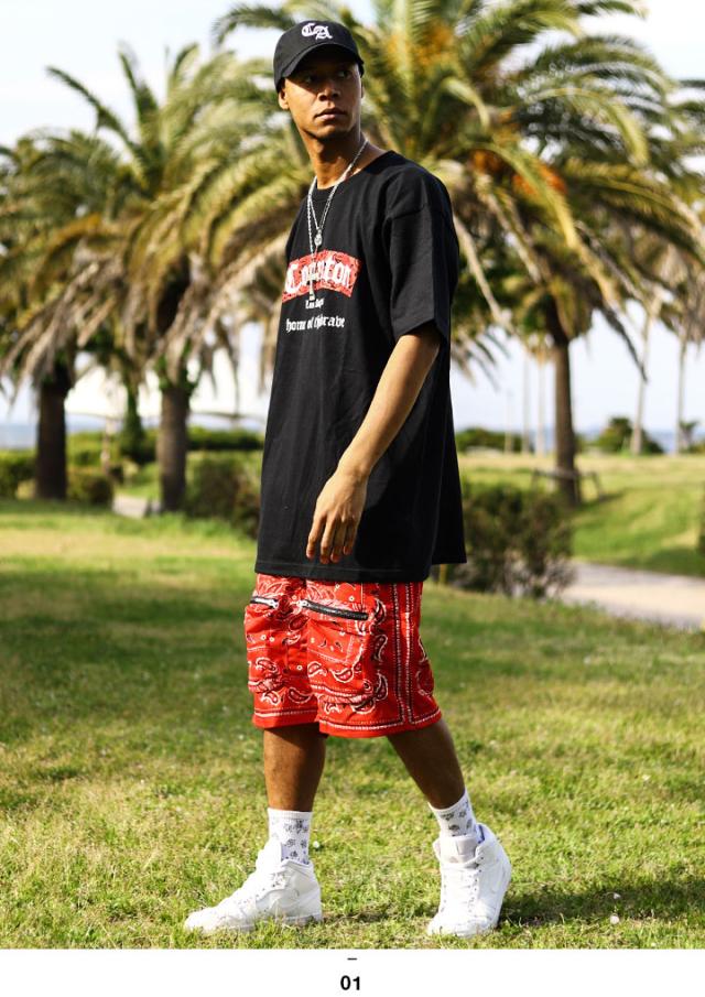 ACEFLAG 上下セット 半袖 ブランド Tシャツ ハーフパンツ 上下 メンズ 春夏用 黒 大きいサイズ エースフラッグ セットアップ Compton ペイズリー柄 b系 ヒップホップ ファッション AF-SE-TS-023の通販は