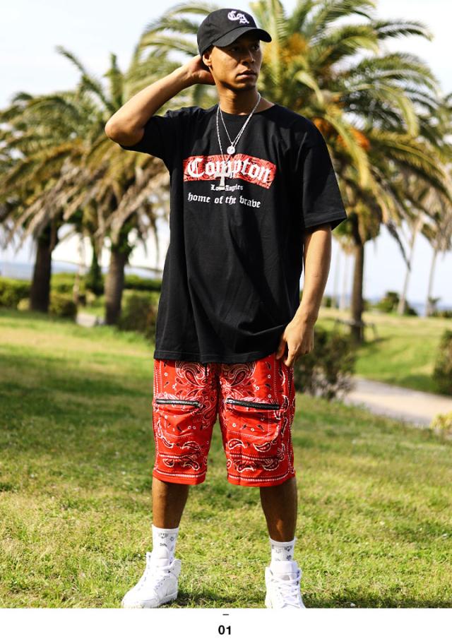 ACEFLAG 上下セット 半袖 ブランド Tシャツ ハーフパンツ 上下 メンズ 春夏用 黒 大きいサイズ エースフラッグ セットアップ Compton ペイズリー柄 b系 ヒップホップ ファッション AF-SE-TS-023の通販は