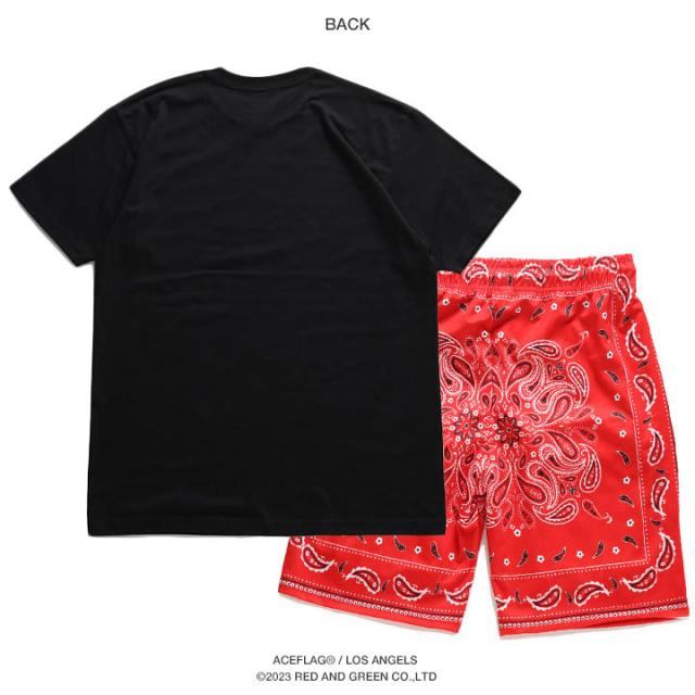 ACEFLAG 上下セット 半袖 ブランド Tシャツ ハーフパンツ 上下 メンズ 春夏用 黒 大きいサイズ エースフラッグ セットアップ Compton ペイズリー柄 b系 ヒップホップ ファッション AF-SE-TS-023の通販は