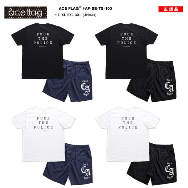 【43%OFF】ACE FLAG 上下セット 半袖 ブランド Tシャツ ハーフパンツ メンズ 全4色 大きいサイズ エースフラッグ セットアップ ビッグシルエット Fuck the Police 大麻 ヘンプ ロゴ b系 ヒップホップ AF-SE-TS-100