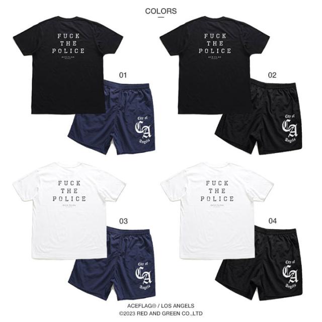 【43%OFF】ACE FLAG 上下セット 半袖 ブランド Tシャツ ハーフパンツ メンズ 全4色 大きいサイズ エースフラッグ セットアップ ビッグシルエット Fuck the Police 大麻 ヘンプ ロゴ b系 ヒップホップ AF-SE-TS-100