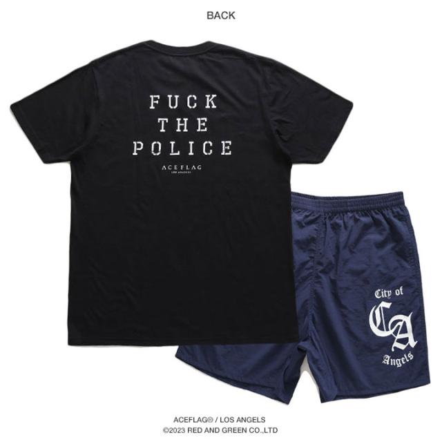 【43%OFF】ACE FLAG 上下セット 半袖 ブランド Tシャツ ハーフパンツ メンズ 全4色 大きいサイズ エースフラッグ セットアップ ビッグシルエット Fuck the Police 大麻 ヘンプ ロゴ b系 ヒップホップ AF-SE-TS-100