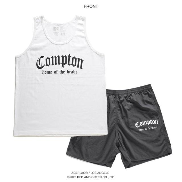エースフラッグ ACEFLAG セットアップ タンクトップ Compton 楽天市場】【54%OFF】ACEFLAG 上下セット ノースリーブ ハーフ