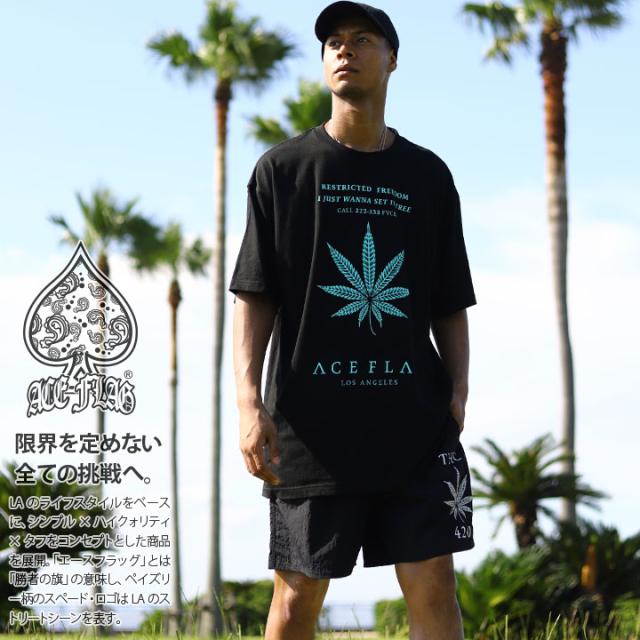 ACE FLAG 上下セット 半袖 ブランド Tシャツ ハーフパンツ 上下 メンズ 春夏用 黒 大きいサイズ エースフラッグ セットアップ ビッグシルエット b系 ヒップホップ ファッション ストリート系 ハイ 新作 AF-SE-TS-083