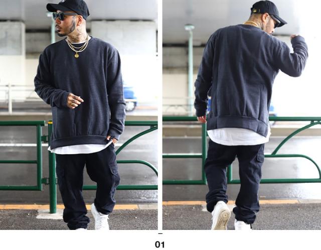 BLACK SLAM ストリート系 トレーナー 長袖 裏起毛 グレー 大きいサイズ