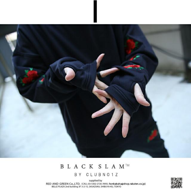 BLACK SLAM ストリート系 トレーナー 長袖 裏起毛 メンズ レディース 黒 白 大きいサイズ クラブノイズ スウェット モックネック 袖ロゴ 花柄 b系 ヒップホップ ファッション ダンス ハイ ブランド 服 BS-TL-SW-012 BLACK SLAM ストリート系 トレーナー 長袖 裏起毛 メンズ レディース