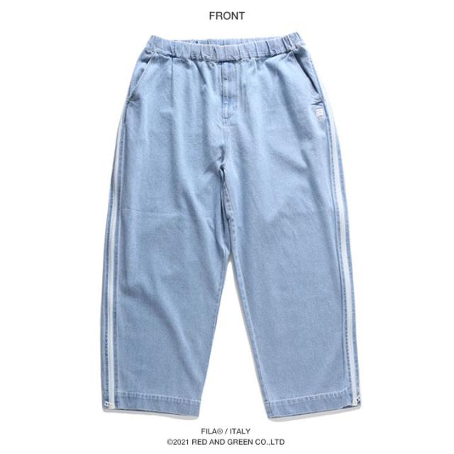 FILA heritage 極太 デニム ジーンズ ラインパンツ メンズ 春夏秋冬用