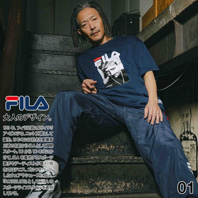 FILA × 2PAC 2パック Tシャツ 半袖 メンズ 春夏用 紺 白 大きいサイズ 限定 コラボ 公式 フィラ シンプル バンダナ ペイズリー柄  HIPHOP bボーイ 西海岸系 ビッグシルエット b系 ヒップホップ ファッション スポーツ ストリート系 ブランド 服 2026春夏 新作 SM6SAU703_2