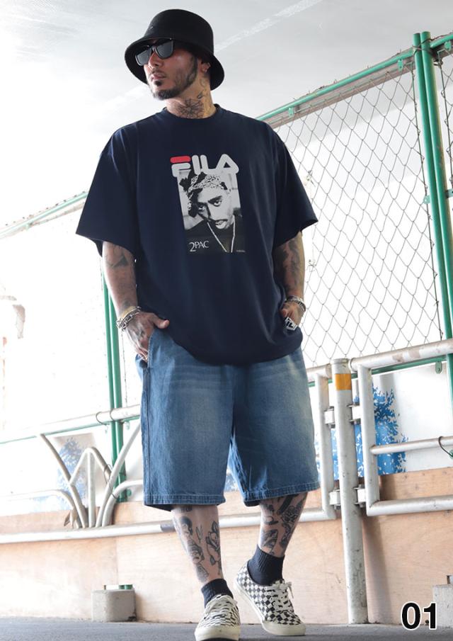 FILA × 2PAC 2パック Tシャツ 半袖 メンズ 春夏用 紺 白 大きいサイズ 限定 コラボ 公式 フィラ シンプル バンダナ ペイズリー柄  HIPHOP bボーイ 西海岸系 ビッグシルエット b系 ヒップホップ ファッション スポーツ ストリート系 ブランド 服 2026春夏 新作 SM6SAU703_3