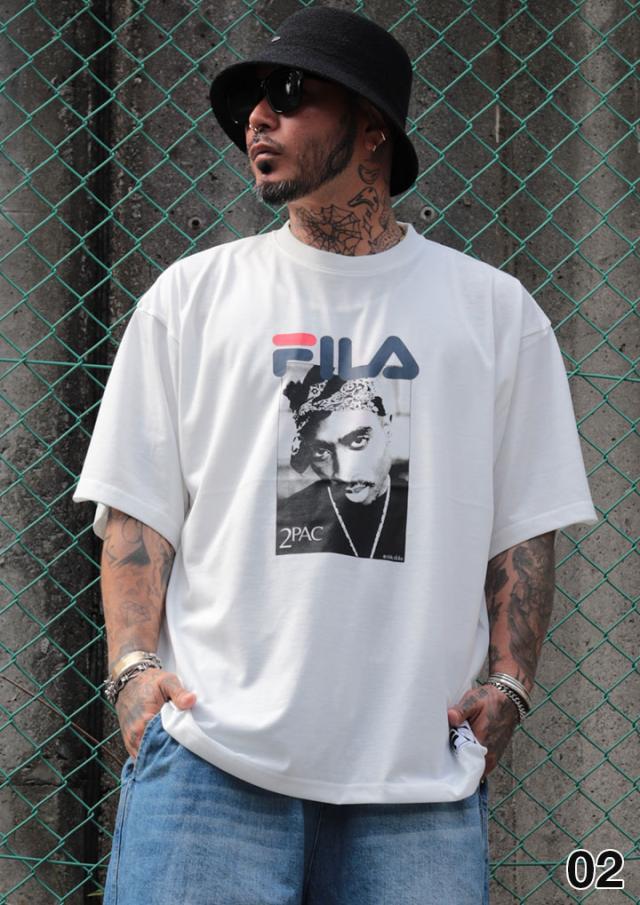 FILA × 2PAC 2パック Tシャツ 半袖 メンズ 春夏用 紺 白 大きいサイズ 限定 コラボ 公式 フィラ シンプル バンダナ ペイズリー柄  HIPHOP bボーイ 西海岸系 ビッグシルエット b系 ヒップホップ ファッション スポーツ ストリート系 ブランド 服 2026春夏 新作 SM6SAU703_5