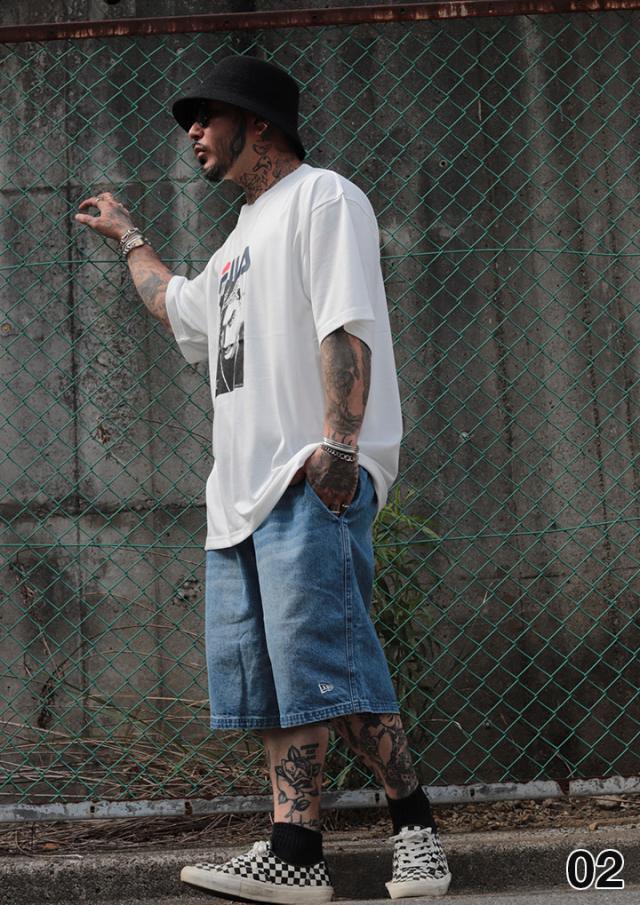 FILA × 2PAC 2パック Tシャツ 半袖 メンズ 春夏用 紺 白 大きいサイズ 限定 コラボ 公式 フィラ シンプル バンダナ ペイズリー柄  HIPHOP bボーイ 西海岸系 ビッグシルエット b系 ヒップホップ ファッション スポーツ ストリート系 ブランド 服 2026春夏 新作 SM6SAU703_6