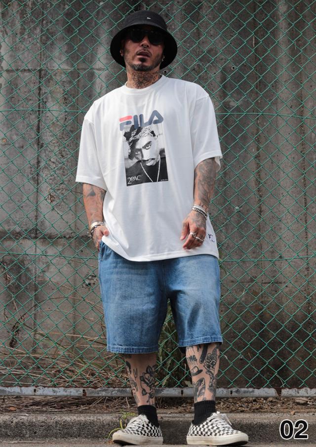 FILA × 2PAC 2パック Tシャツ 半袖 メンズ 春夏用 紺 白 大きいサイズ 限定 コラボ 公式 フィラ シンプル バンダナ ペイズリー柄  HIPHOP bボーイ 西海岸系 ビッグシルエット b系 ヒップホップ ファッション スポーツ ストリート系 ブランド 服 2026春夏 新作 SM6SAU703_7