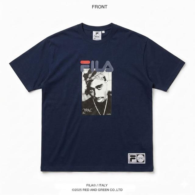 FILA × 2PAC 2パック Tシャツ 半袖 メンズ 春夏用 紺 白 大きいサイズ 限定 コラボ 公式 フィラ シンプル バンダナ ペイズリー柄  HIPHOP bボーイ 西海岸系 ビッグシルエット b系 ヒップホップ ファッション スポーツ ストリート系 ブランド 服 2026春夏 新作 SM6SAU703_9