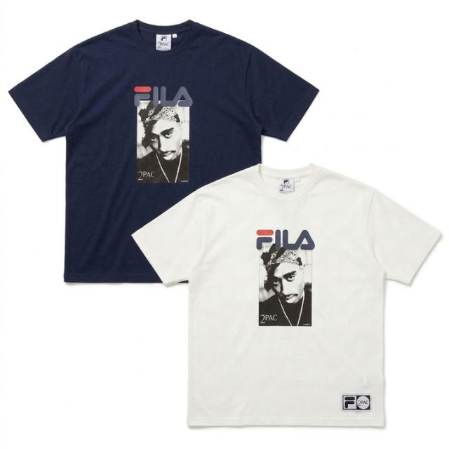 FILA × 2PAC 2パック Tシャツ 半袖 メンズ 春夏用 紺 白 大きいサイズ 限定 コラボ 公式 フィラ シンプル バンダナ ペイズリー柄  HIPHOP bボーイ 西海岸系 ビッグシルエット b系 ヒップホップ ファッション スポーツ ストリート系 ブランド 服 2026春夏 新作 SM6SAU703_19
