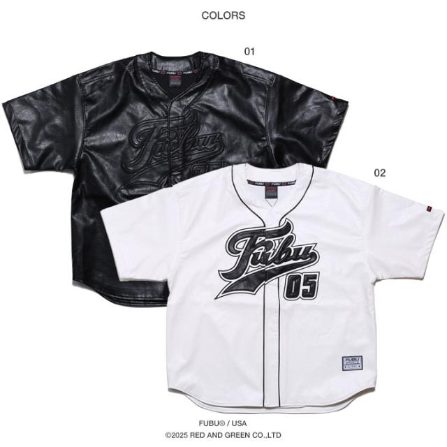 FUBU ベースボールシャツ 半袖 レザー 野球 ゲームシャツ ボタン