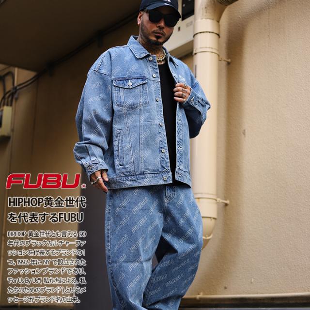 FUBU 上下セット デニム 長袖 メンズ 春秋冬用 インディゴライトブルー 大きいサイズ フブ セットアップ ジャージ ブランドロゴ 刺繍 ビッグシルエット 紐付き ワイドパンツ 黒シブ b系 ヒップホップ ファッション スポーツ ストリート系 新作 FAM-42308-42504-LBLの通販は