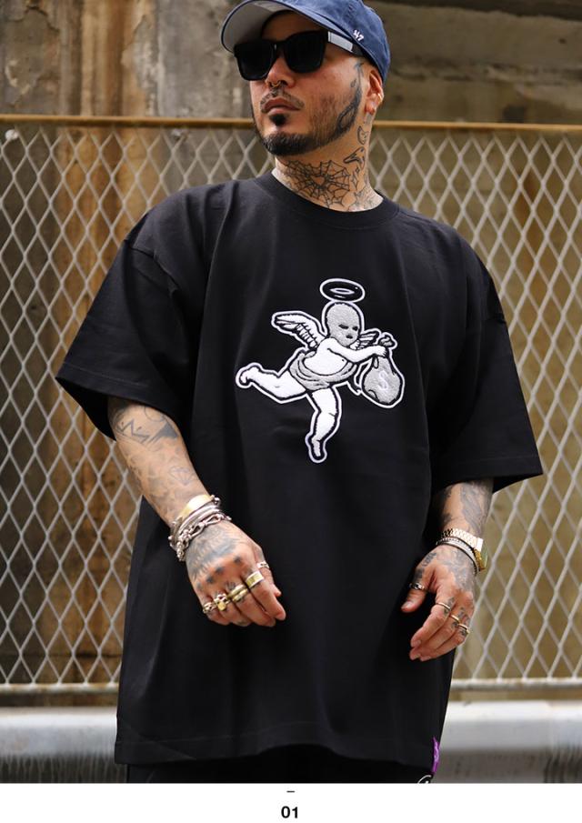 【10%OFF】HASTA MUERTE Tシャツ 半袖 メンズ 黒 大きいサイズ ハスタ ムエルテ シンプル ブランドロゴ ワッペン 刺繍 目出し帽 天使 分厚い ビッグシルエット アメカジ チカーノ ギャング スケボー b系 ヒップホップ ファッション ストリート系 2025春夏 新作 HMT004_3