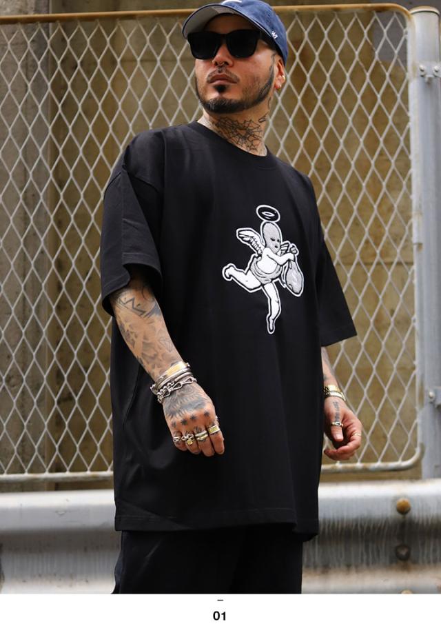 【10%OFF】HASTA MUERTE Tシャツ 半袖 メンズ 黒 大きいサイズ ハスタ ムエルテ シンプル ブランドロゴ ワッペン 刺繍 目出し帽 天使 分厚い ビッグシルエット アメカジ チカーノ ギャング スケボー b系 ヒップホップ ファッション ストリート系 2025春夏 新作 HMT004_4