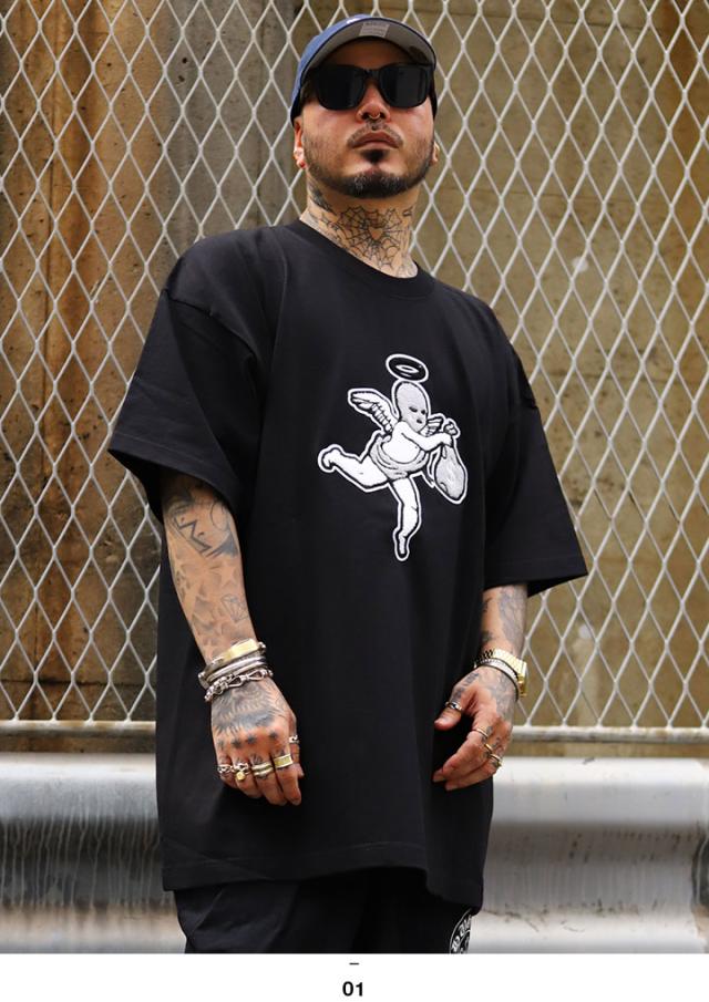 【10%OFF】HASTA MUERTE Tシャツ 半袖 メンズ 黒 大きいサイズ ハスタ ムエルテ シンプル ブランドロゴ ワッペン 刺繍 目出し帽 天使 分厚い ビッグシルエット アメカジ チカーノ ギャング スケボー b系 ヒップホップ ファッション ストリート系 2025春夏 新作 HMT004_6