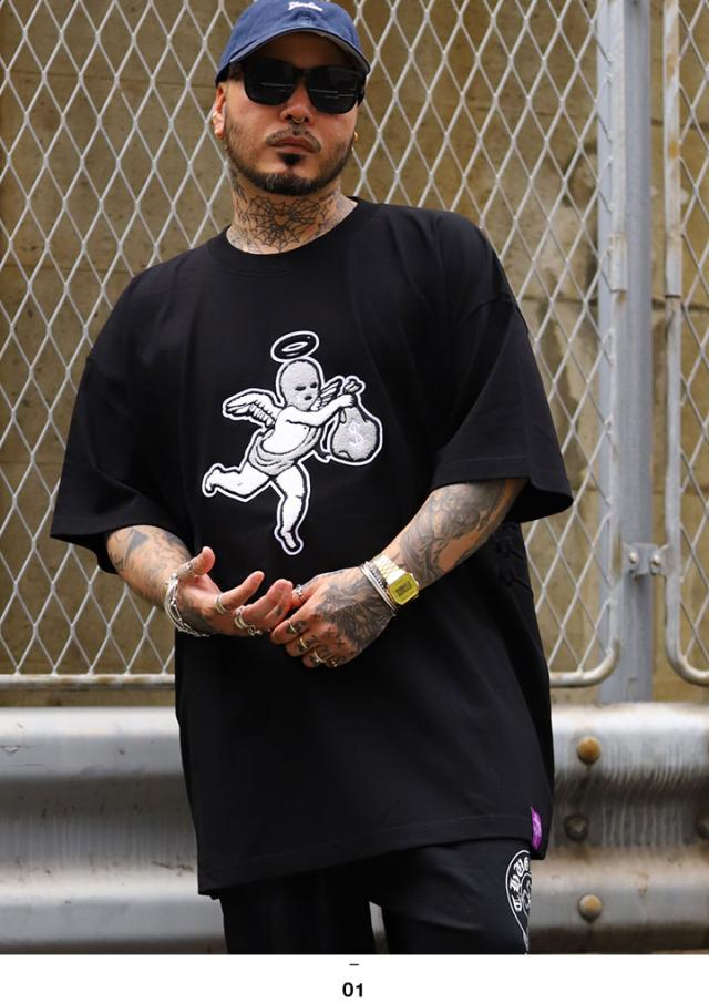 【10%OFF】HASTA MUERTE Tシャツ 半袖 メンズ 黒 大きいサイズ ハスタ ムエルテ シンプル ブランドロゴ ワッペン 刺繍 目出し帽 天使 分厚い ビッグシルエット アメカジ チカーノ ギャング スケボー b系 ヒップホップ ファッション ストリート系 2025春夏 新作 HMT004_7