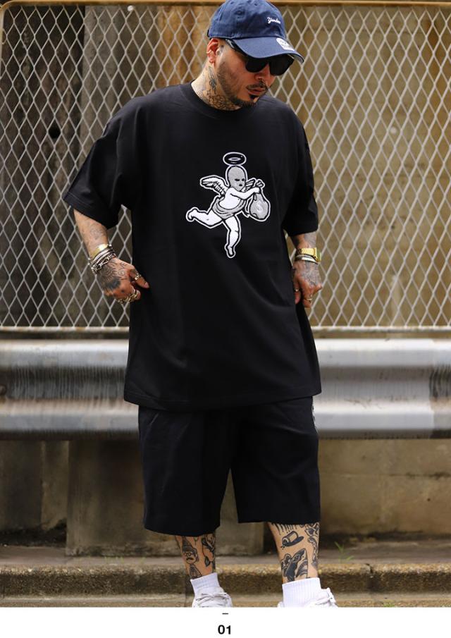 【10%OFF】HASTA MUERTE Tシャツ 半袖 メンズ 黒 大きいサイズ ハスタ ムエルテ シンプル ブランドロゴ ワッペン 刺繍 目出し帽 天使 分厚い ビッグシルエット アメカジ チカーノ ギャング スケボー b系 ヒップホップ ファッション ストリート系 2025春夏 新作 HMT004_8