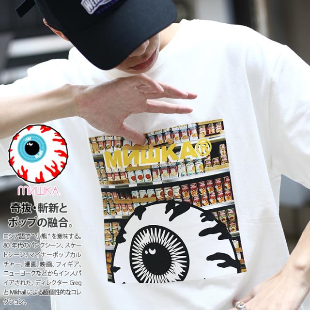 在庫処分大特価 ミシカ Mishka Tシャツ 半袖 メンズ レディース 白 黒 L Xl 2l Ll 2xl 3l Xxl 大きいサイズ B系 ヒップホップ ストリート系 ファッション ブランド 服 かっこいい おしゃれ Keepwatch キープウォッチ 目玉デザイン 人気キャラクター 缶詰