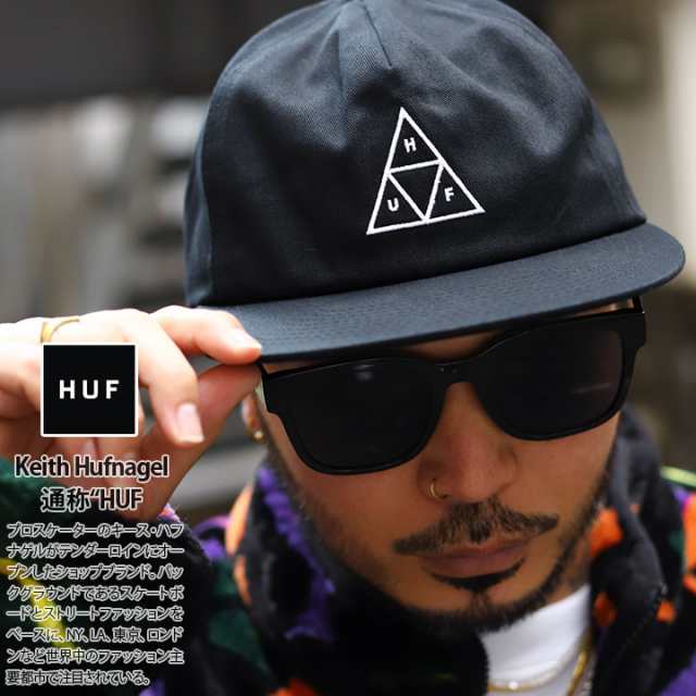 HUF キャップ メンズ 春夏秋冬用 黒 ハフ 帽子 cap 深め フラット