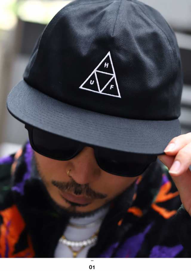 HUF キャップ メンズ 春夏秋冬用 黒 ハフ 帽子 cap 深め フラット