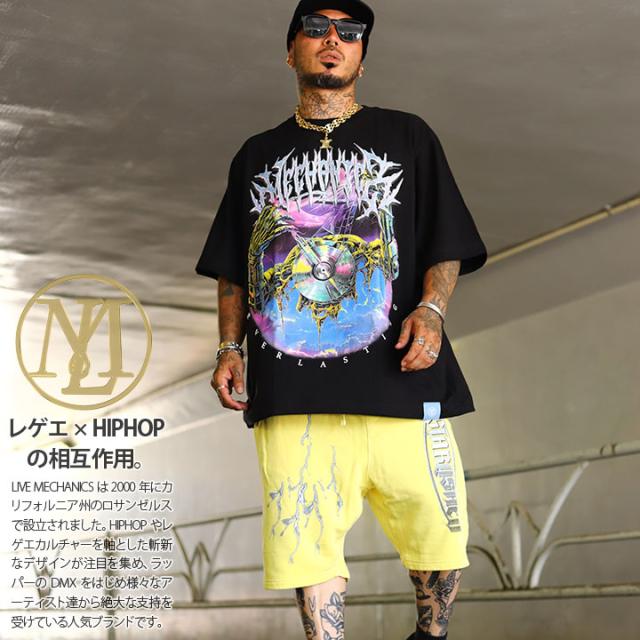 LIVE MECHANICS 上下セット 半袖 ブランド Tシャツ ハーフパンツ メンズ 春夏用 黒 大きいサイズ ライブメカニクス セットアップ ショートパンツ 派手 スーパーロボット ビッグシルエット b系 ヒップホップ ファッション ストリート系 ハイ 2025夏 新作 LMSUMT118-WES6