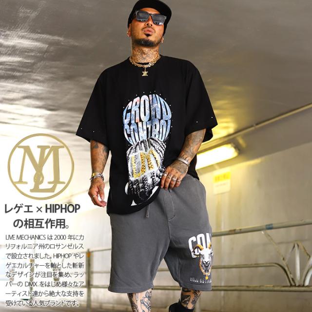 LIVE MECHANICS 上下セット 半袖 ブランド Tシャツ ハーフパンツ メンズ 春夏用 黒 大きいサイズ ライブメカニクス セットアップ スウェット 派手 コーンロウ 髪型 ビッグシルエット b系 ヒップホップ ファッション ストリート系 ハイ 2025夏 新作 LMSUMT111-WES1